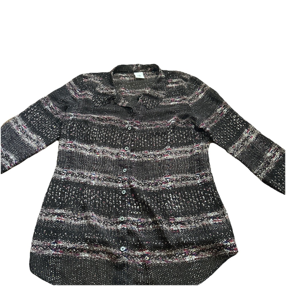 CAbi Paris Chiffon Printed Long Sleeve Blouse Sheer 3249 Womens Large Floral